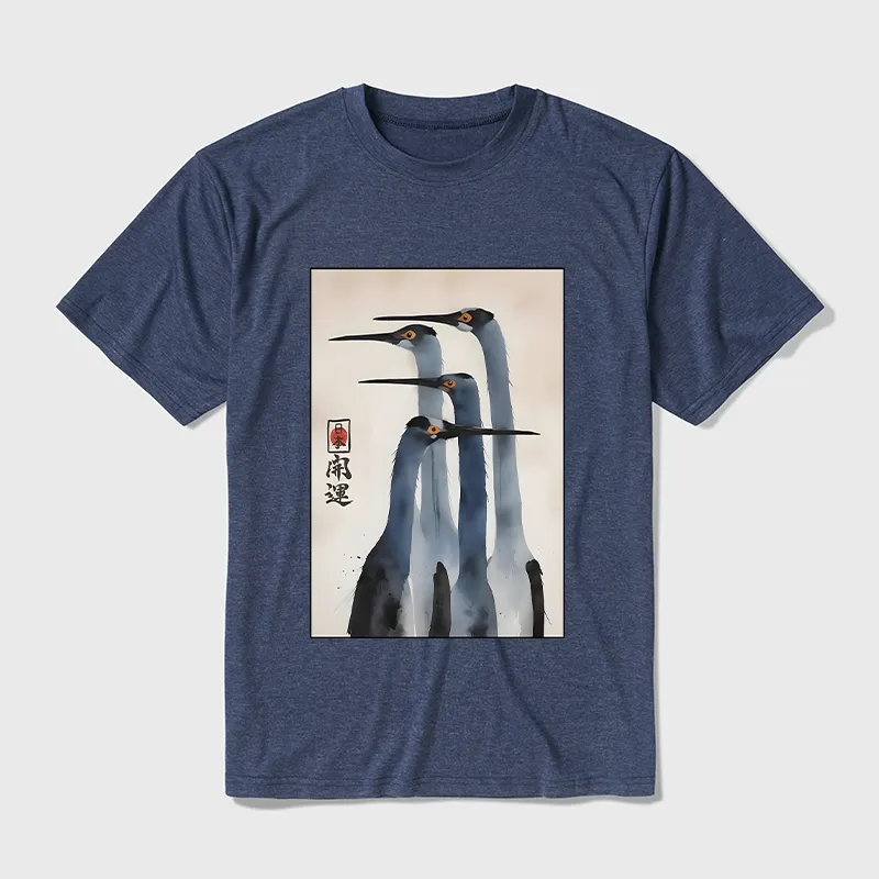 Tokyo-Tiger Retro Sandhill Crane Cotton Blend T-Shirt