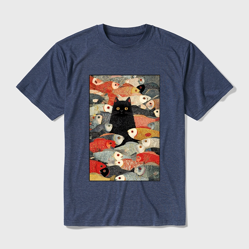 Tokyo-Tiger Cats And Fish Cotton Blend T-Shirt