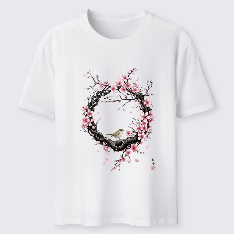 Tokyo-Tiger Sakura Wreath And Little Bird Classic T-Shirt