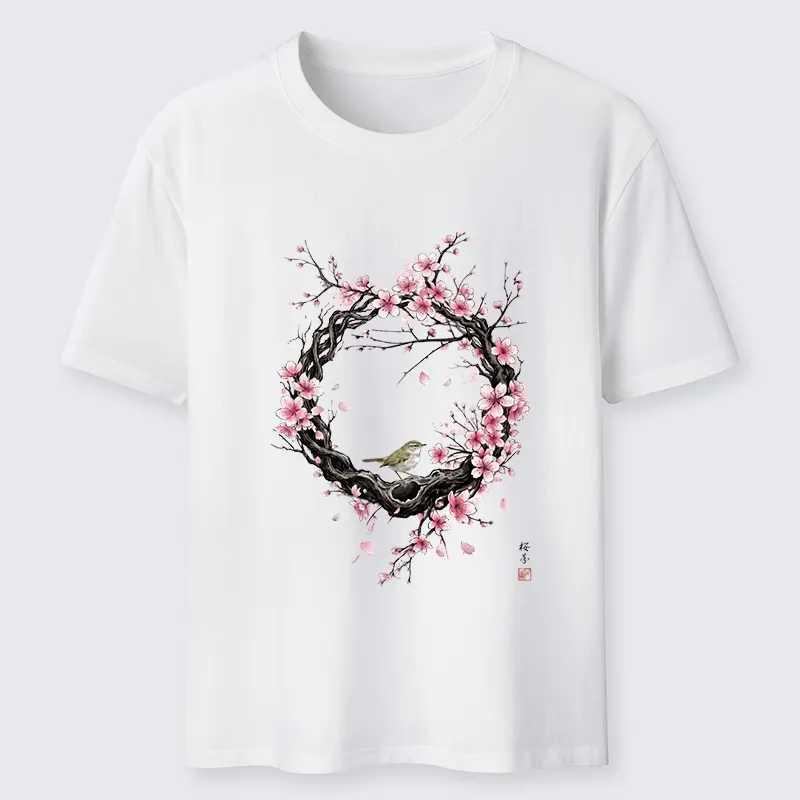 Tokyo-Tiger Sakura Wreath And Little Bird Classic T-Shirt