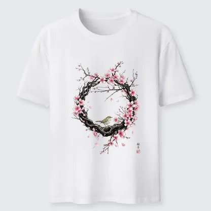 Tokyo-Tiger Sakura Wreath And Little Bird Classic T-Shirt