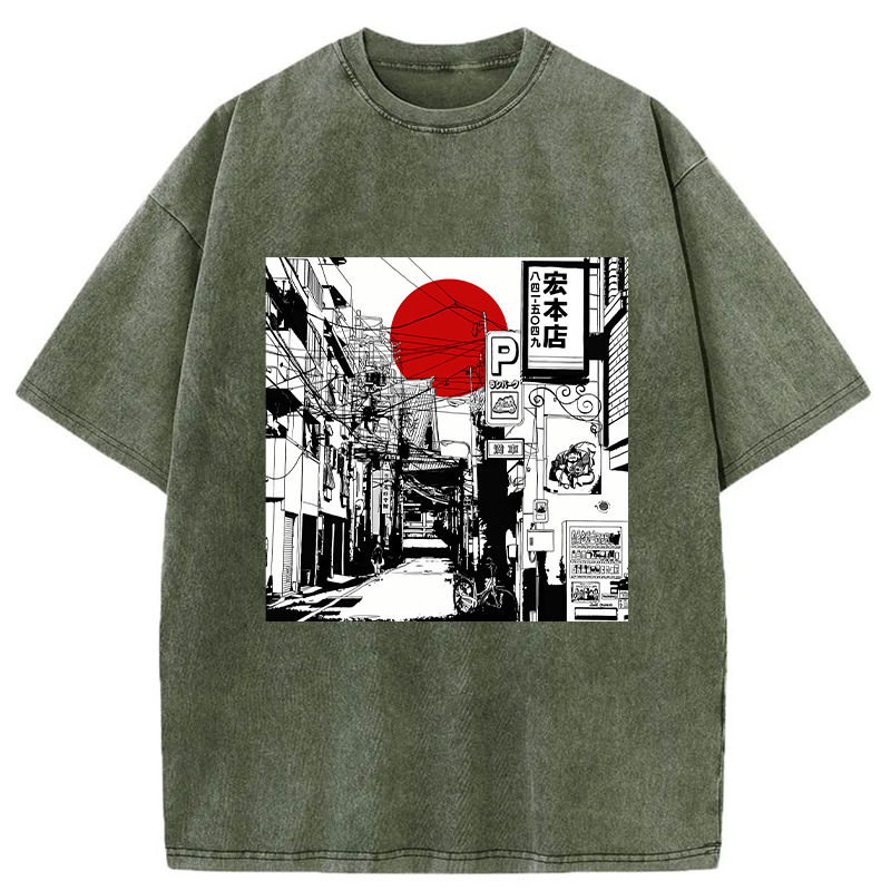 Tokyo-Tiger Sunrise On The Street Washed T-Shirt