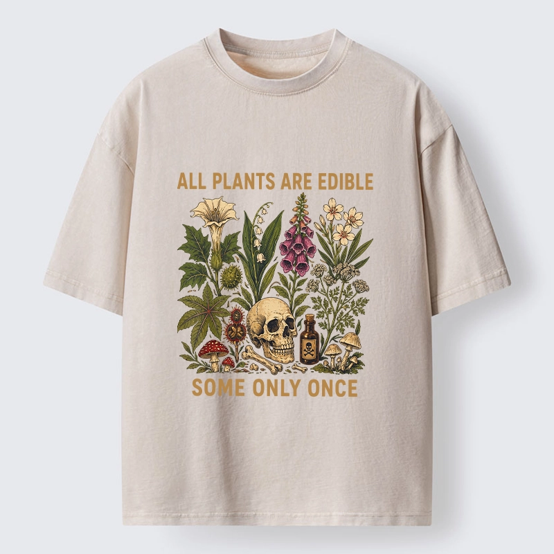Tokyo-Tiger Edible Plants Some Only Once Joke Washed T-Shirt