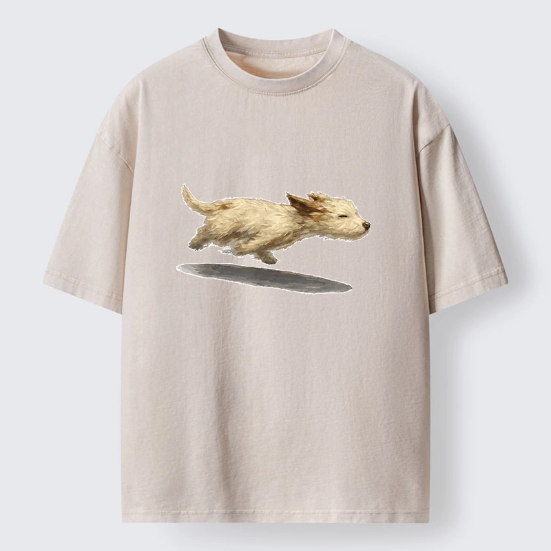 Tokyo-Tiger Happy Puppy Running Free Washed T-Shirt