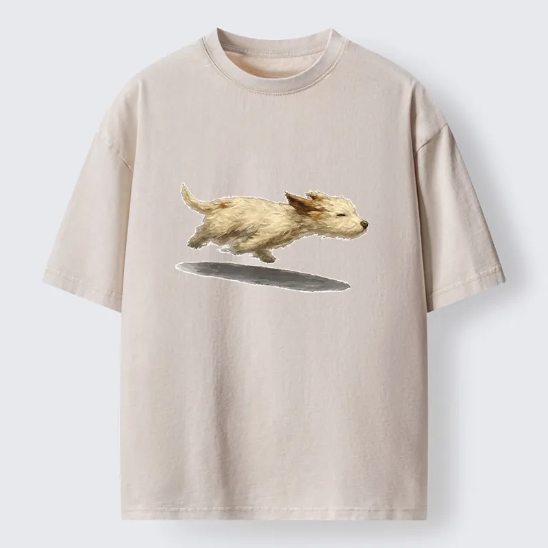 Tokyo-Tiger Happy Puppy Running Free Washed T-Shirt