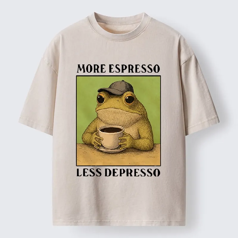Tokyo-Tiger Frog Drinking Coffee Funny Washed T-Shirt