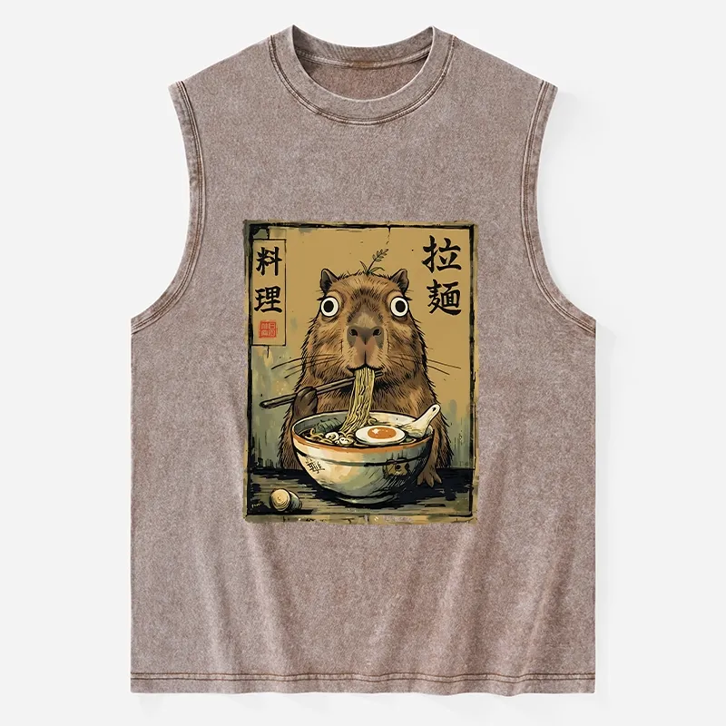Tokyo-Tiger Cute Capybara Eating Ramen Washed Tank