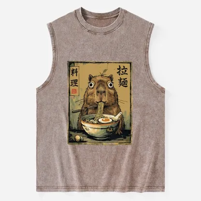 Tokyo-Tiger Cute Capybara Eating Ramen Washed Tank