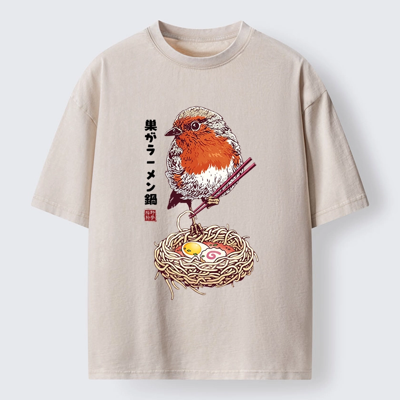 Tokyo-Tiger Northern Cardinal With Ramen Nest Washed T-Shirt
