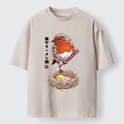 Tokyo-Tiger Northern Cardinal With Ramen Nest Washed T-Shirt