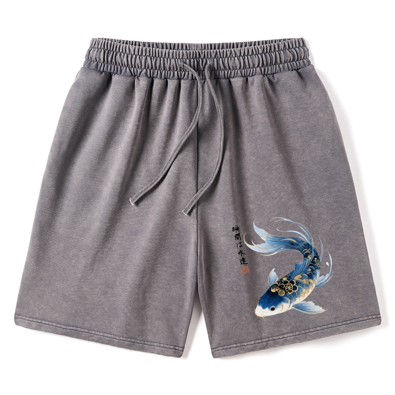 Tokyo-Tiger Elegant Koi Fish Watercolor Art Washed Shorts