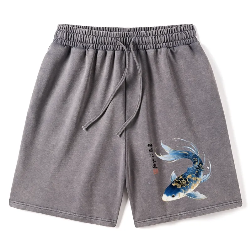 Tokyo-Tiger Elegant Koi Fish Watercolor Art Washed Shorts