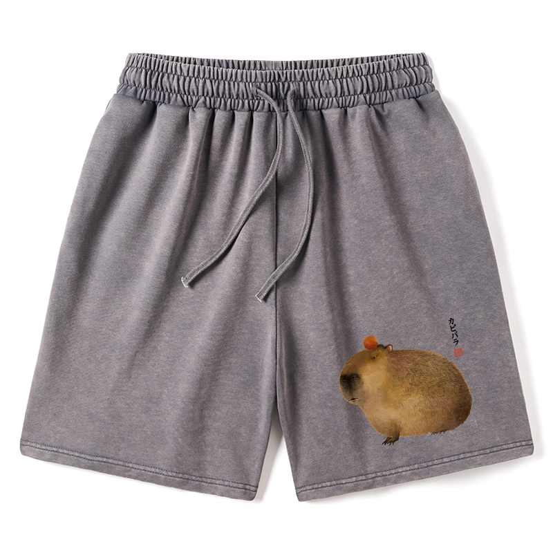 Tokyo-Tiger Calm Capybara Illustration Washed Shorts