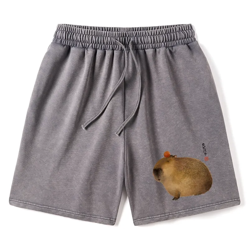 Tokyo-Tiger Calm Capybara Illustration Washed Shorts