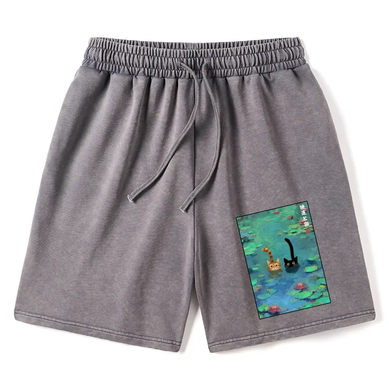 Tokyo-Tiger Funny Cats Swimming In Lilies Washed Shorts Sale