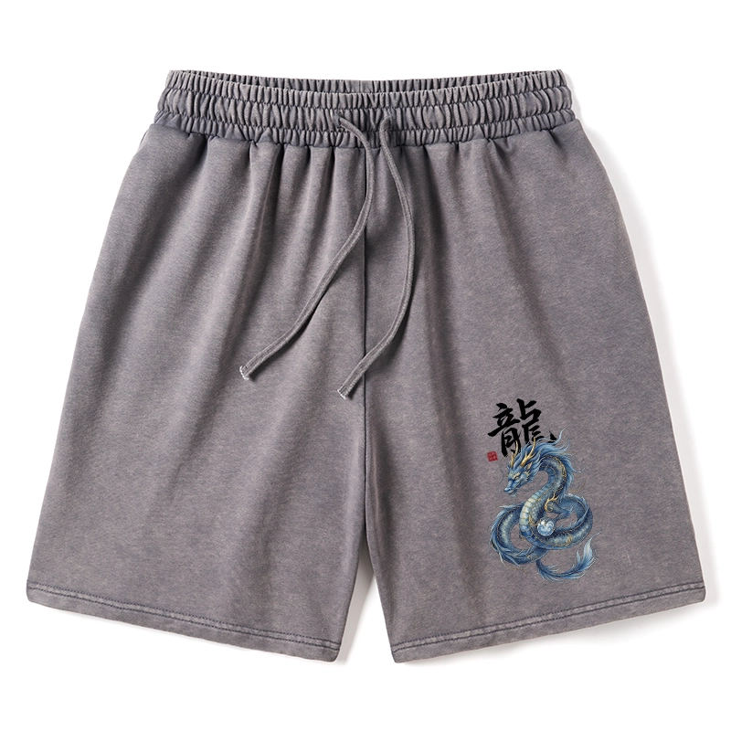 Tokyo-Tiger Mythic Blue Dragon Washed Shorts
