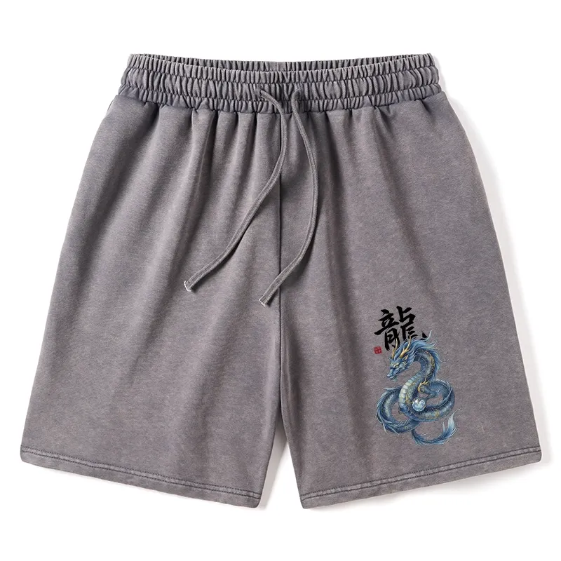 Tokyo-Tiger Mythic Blue Dragon Washed Shorts