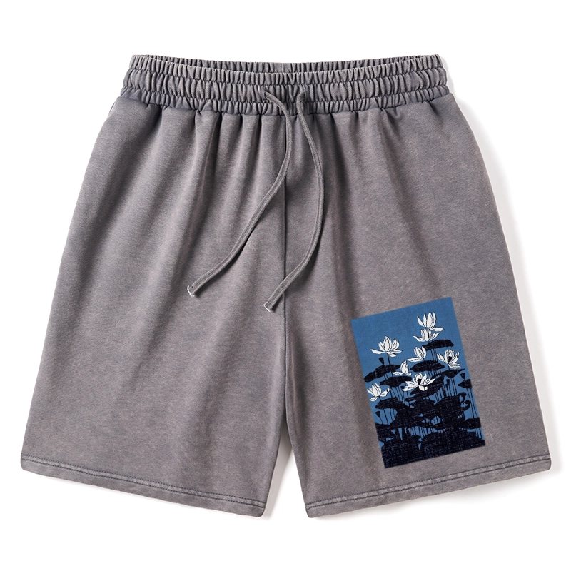 Tokyo-Tiger Blue Lotus Japanese Art Washed Shorts
