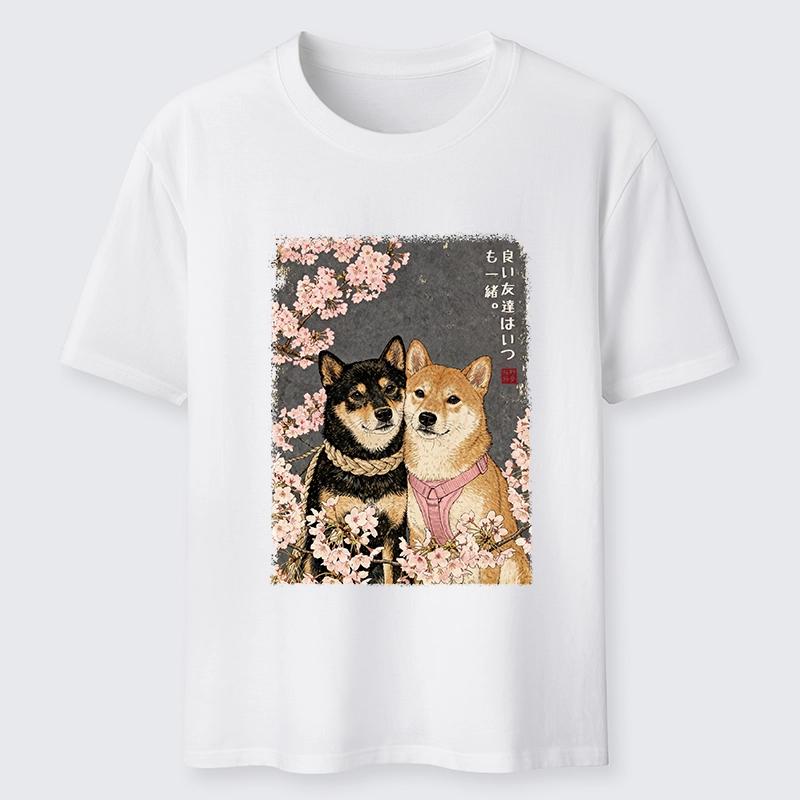Tokyo-Tiger Two Shibas And Sakura Flowers Classic T-Shirt