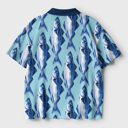 Tokyo-Tiger School Of Fish Crochet Polo Shirt