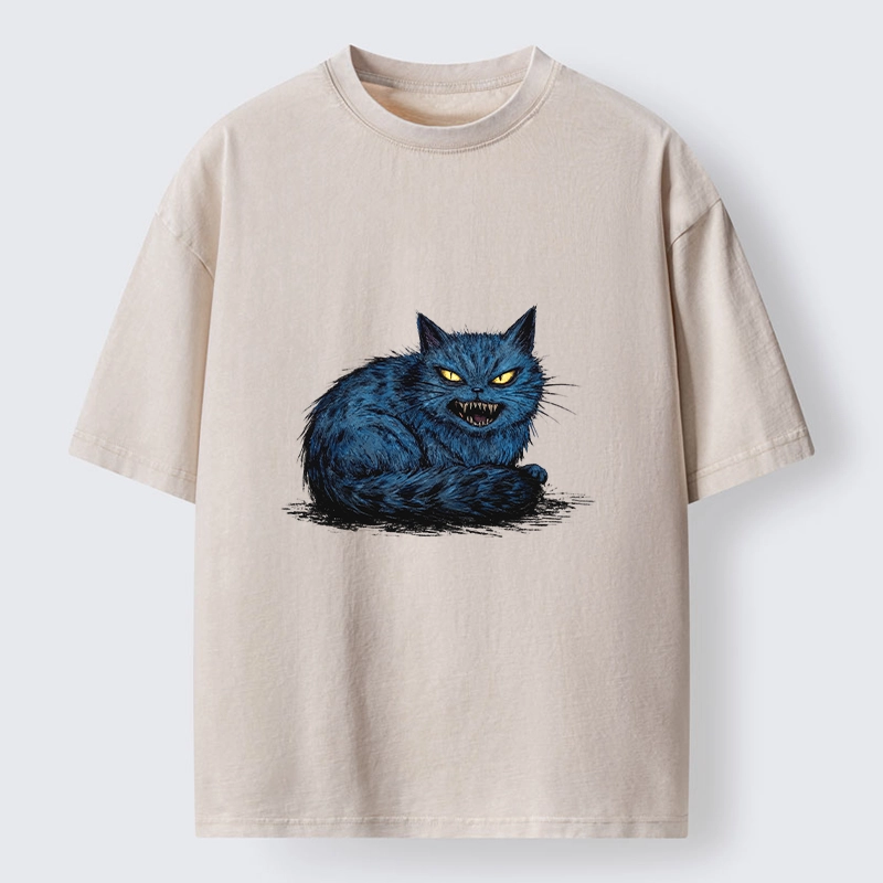 Tokyo-Tiger Fierce Blue Cat With Sharp Teeth Art Washed T-Shirt
