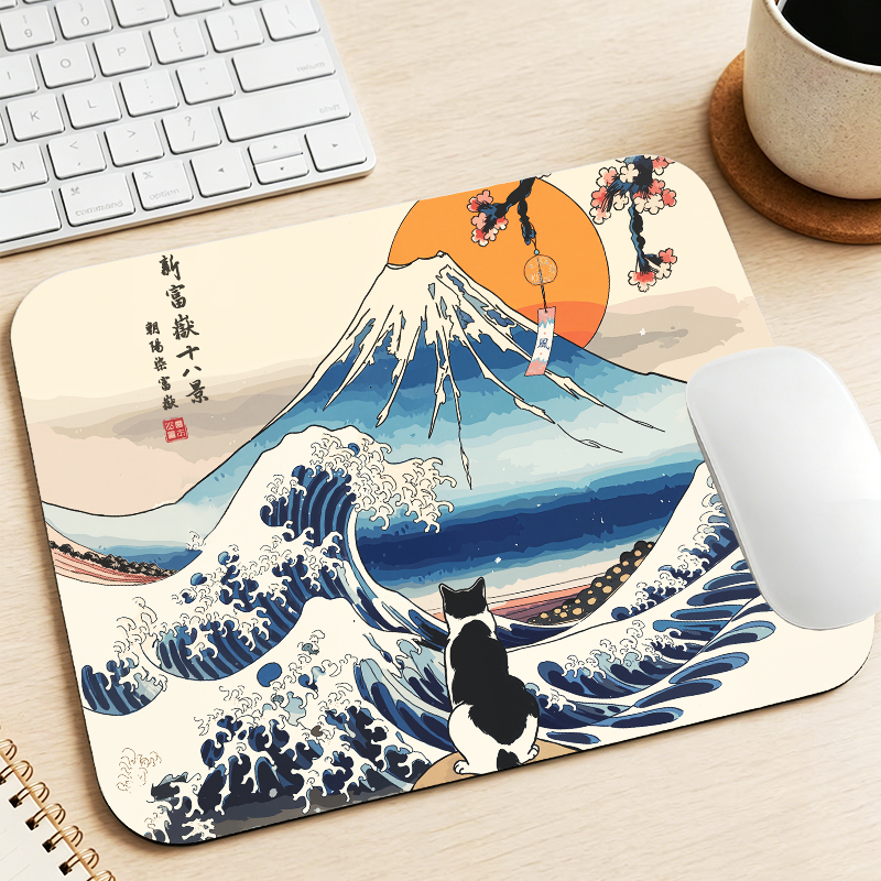 Tokyo-Tiger Cat Looking At The Great Wave Mouse Pad
