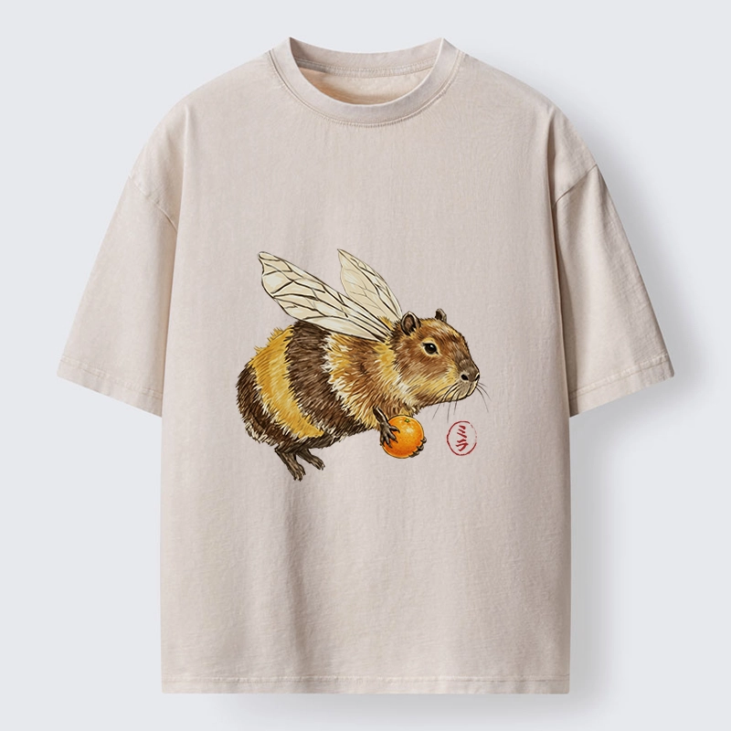 Tokyo-Tiger Funny Capybara Bee Meme Art Washed T-Shirt