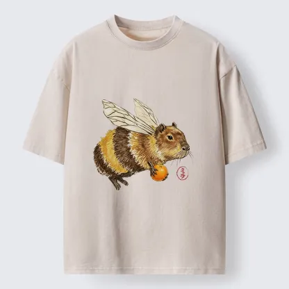 Tokyo-Tiger Funny Capybara Bee Meme Art Washed T-Shirt