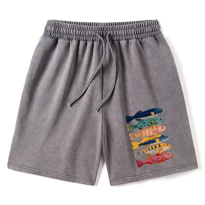 Tokyo-Tiger Colorful Fish Art Collection Washed Shorts