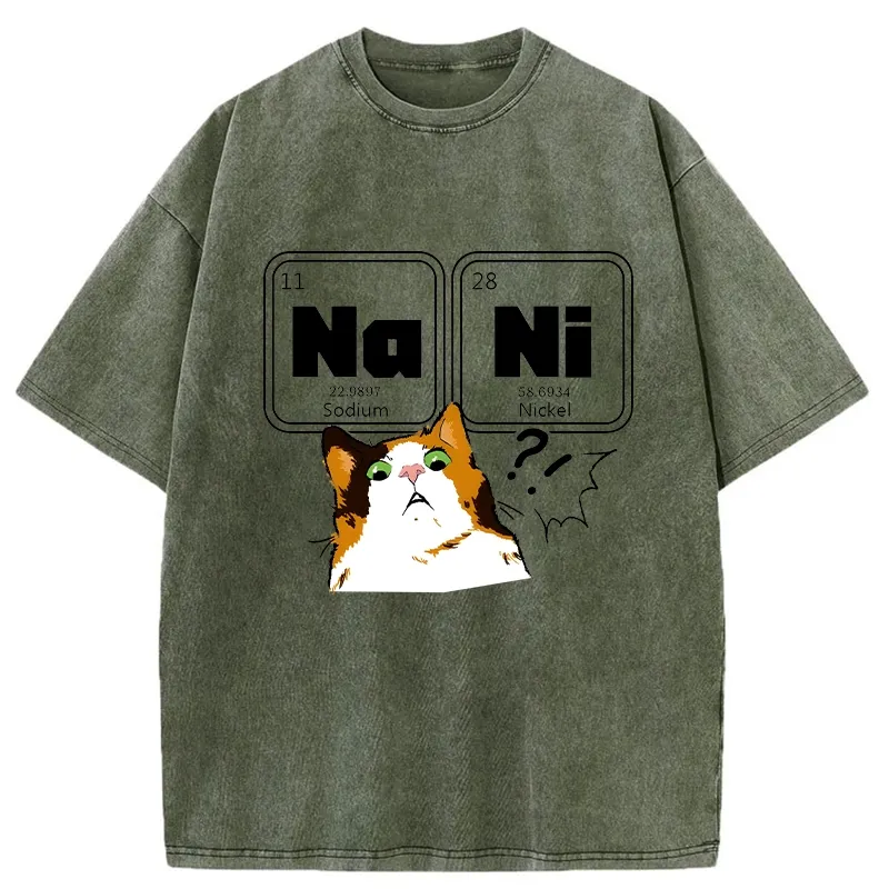 Tokyo-Tiger Funny NaNi Cat Washed T-Shirt