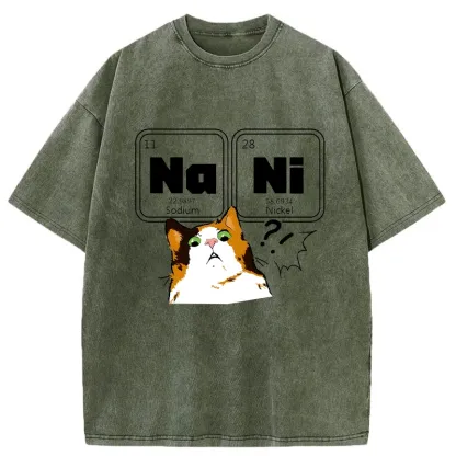 Tokyo-Tiger Funny NaNi Cat Washed T-Shirt