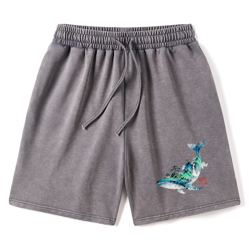 Tokyo-Tiger Whale Ink Painting Landscape Washed Shorts