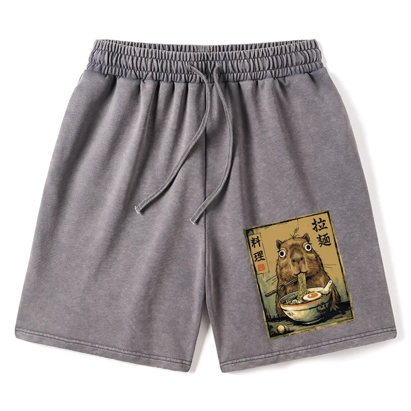 Tokyo-Tiger Cute Capybara Eating Ramen Washed Shorts