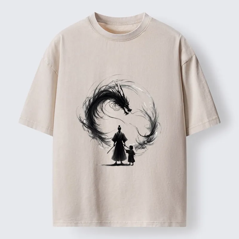 Tokyo-Tiger Samurai And Dragon Fatherhood Washed T-Shirt Sale