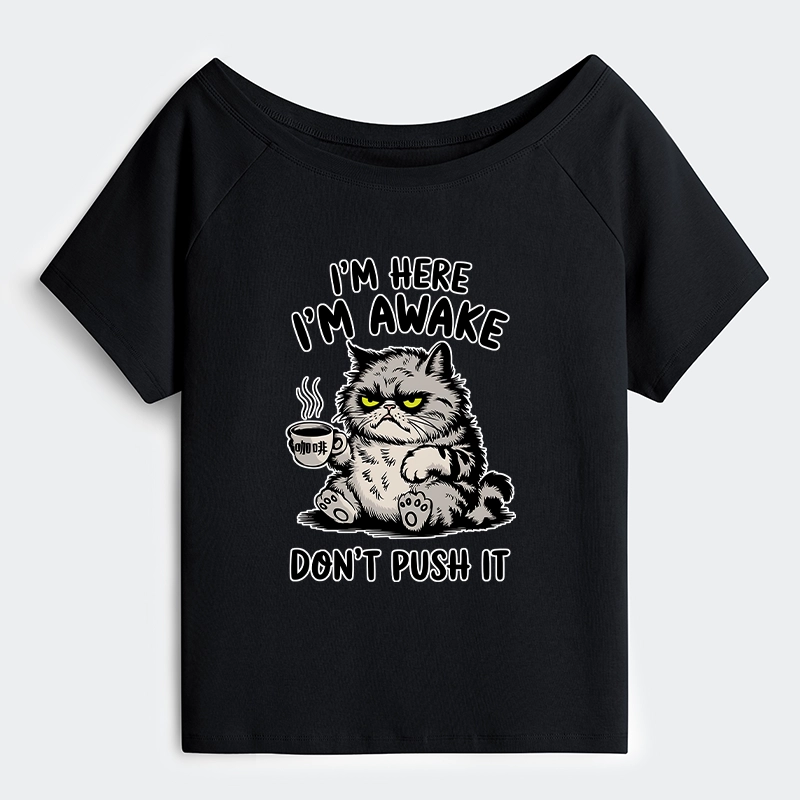 Tokyo-Tiger Tired Cat Off Shoulder T-Shirt