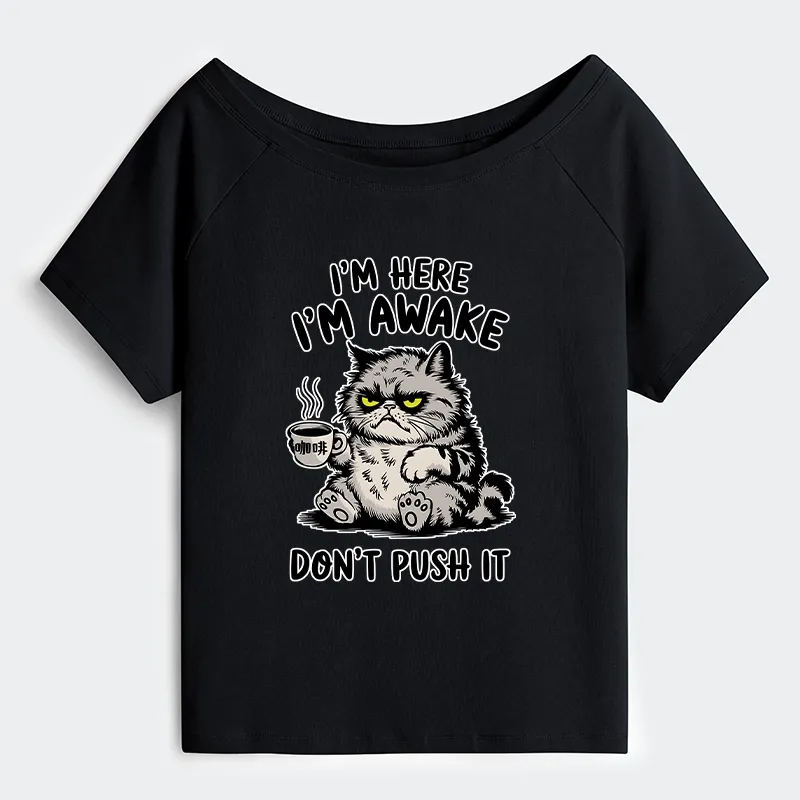 Tokyo-Tiger Tired Cat Off Shoulder T-Shirt