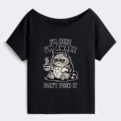 Tokyo-Tiger Tired Cat Off Shoulder T-Shirt