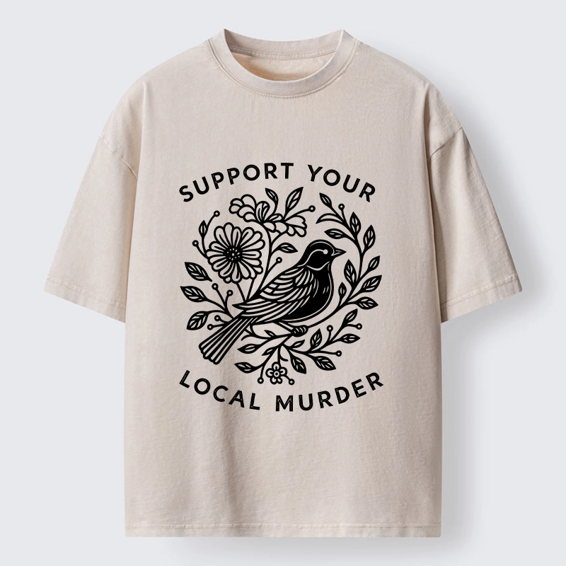 Tokyo-Tiger Floral Bird Art With A Dark Twist Washed T-Shirt