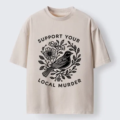 Tokyo-Tiger Floral Bird Art With A Dark Twist Washed T-Shirt