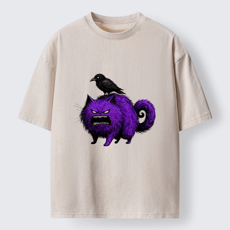 Tokyo-Tiger Spooky Purple Cat Ready To Attack Washed T-Shirt