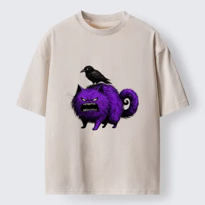 Tokyo-Tiger Spooky Purple Cat Ready To Attack Washed T-Shirt