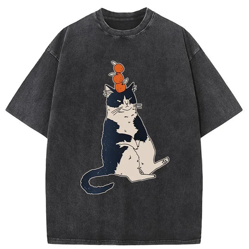 Tokyo-Tiger Cat With Orange On Head Washed T-Shirt