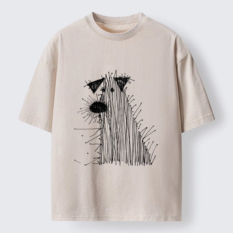 Tokyo-Tiger Wild And Woolly Hand Drawn Dog Washed T-Shirt