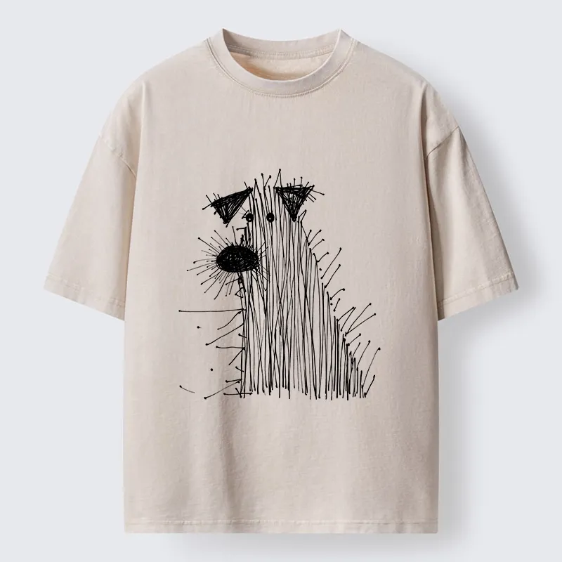 Tokyo-Tiger Wild And Woolly Hand Drawn Dog Washed T-Shirt