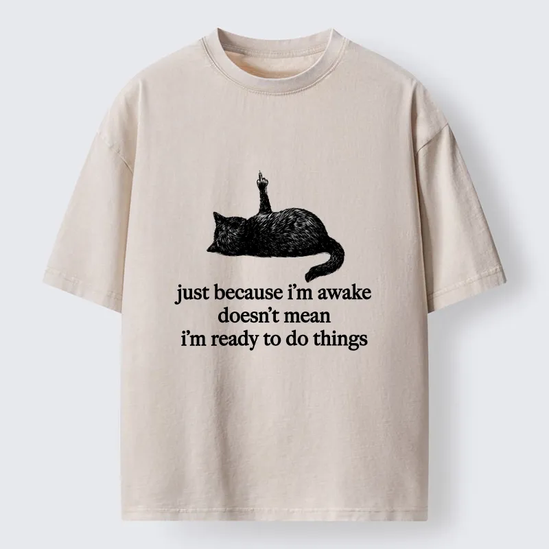 Tokyo-Tiger Black Cat Says Its Not Ready Yet Washed T-Shirt Sale
