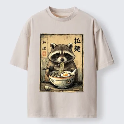 Tokyo-Tiger Raccoon Eating Ramen And Loving It Washed T-Shirt