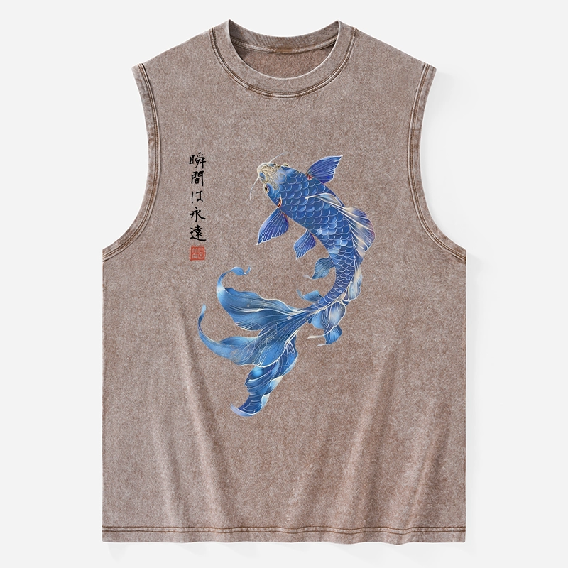 Tokyo-Tiger Lucky Blue Koi Fish Art Washed Tank
