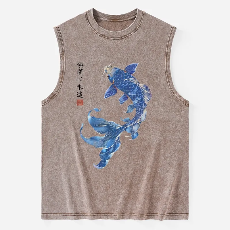 Tokyo-Tiger Lucky Blue Koi Fish Art Washed Tank