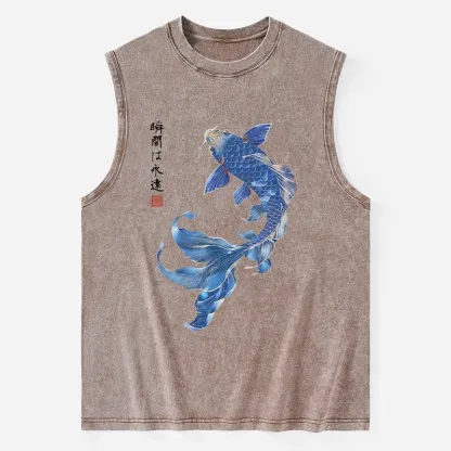 Tokyo-Tiger Lucky Blue Koi Fish Art Washed Tank