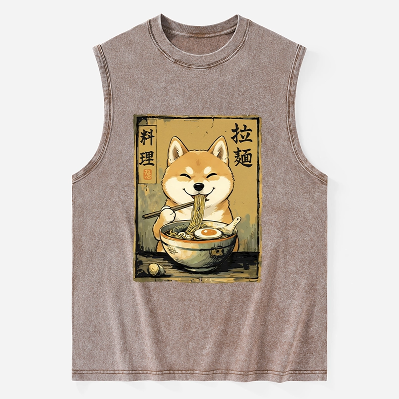 Tokyo-Tiger Happy Shiba Eating Ramen Washed Tank